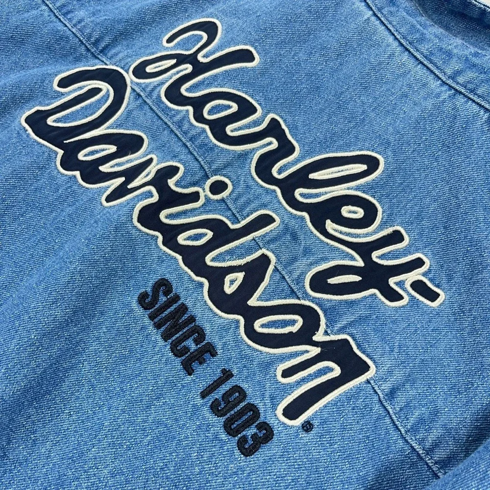 Harley Davidson Denim Bib Coverall Jumpsuit Women Large Blue Embroidered Y2K - Picture 9 of 16